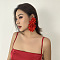 Valentine's Day Cloth Dangle Stud Earrings, Exaggerated Flower, Red, 130x70mm