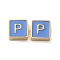 304 Stainless Steel Enamel Beads, Real 14K Gold Plated, Square with Letter, Letter P, 8x8x4mm, Hole: 2mm