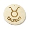 Wood Pendants, Flat Round, Taurus, 40x39x6mm, Hole: 1.6mm