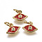 Brass Micro Pave Cubic Zirconia Pendants, with Enamel, Evil Eye, Golden, Red, 8x10x2mm, Hole: 3mm