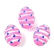 Glass Imitation Jade Beads, Hand Drawn Beads, Oval with Stripe, with Enamel, Hot Pink, 16x12mm, Hole: 1.6~2mm