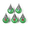 Tibetan Style Resin Pendants, with Alloy & Enamel, Teardrop, Antique Silver, Sea Green, 26.5~28x16x13~14mm, Hole: 2.5mm