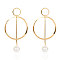 Alloy with Plastic Pearl Stud Dangle Earrings, Golden, Ring, 70x40mm