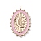 304 Stainless Steel Pendants, with Enamel, Oval with Moon & Star Charm, Golden, Pink, 28.5x19x3mm, Hole: 1.4mm