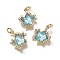 Brass Micro Pave Cubic Zirconia Charms, Star, with Glass & Glitter Powder & Loop, Long-Lasting, Lead Free & Cadmium Free, Light Sky Blue, Real 18K Gold Plated, 12.5x12x4mm, Hole: 2mm