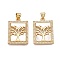 Brass Micro Pave Clear Cubic Zirconia Pendants, with Shell, Rectangle & Tree of Life Charms, Real 18K Gold Plated, 24x17x3mm, Hole: 5x3.5mm
