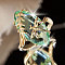 Leaf & Dragonfly Brass Glass Finger Rings, Golden, Aquamarine, 20x10.5mm, US Size 8(18.1mm)
