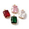 Brass Charms, with Glass, Rectangle, Golden, Mixed Color, 14x9x5mm, Hole: 1.4mm