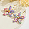 Bohemian Iron & Raffia Stud Earrings, Flower, Colorful, 63x48mm