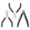3Pcs 3 Styles Carbon Steel Jewelry Pliers Sets, Including Round Nose Pliers, Needle Nose Pliers, Wire Cutters, Black, 11.6~13x7.2~8x0.85~1.3cm, 1pc/style