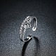 調節可能なハートトレンディスターリングシルバーキュービックジルコニアカフ指輪  プラチナ  サイズ8  18.1mm RJEW-BB15262-3