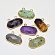 Faceted Oval Golden Tone Brass Natural Mixed Stone Pendants G-M282-02-1