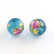 Flower Picture Frosted Glass Round Beads GFB-R004-14mm-F17-1