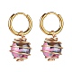 Round Natural Agate Beads Dangle Huggie Hoop Earrings EJEW-JE04718-04-4