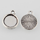 Supports de pendentif de cabochon rond plat d'argent antique de style tibétain TIBEP-M022-26AS-2