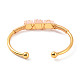 Bracelet manchette ouvert perlé triple colonne en quartz rose naturel BJEW-E377-01G-10-3