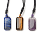 Collier pendentif rectangle de pierres précieuses mélangées naturelles avec cordon en nylon pour femme NJEW-C001-01B-1