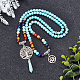 Synthetic Turquoise Bullet & Alloy Tree & Lotus Stone Pendant Necklace NJEW-AB00016-01-4