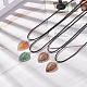 4 Uds 4 estilos de piedras preciosas naturales mezcladas hoja jaula colgante collares conjunto con cordones encerados para mujeres NJEW-TA00035-2