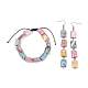 Natural Fire Agate Dangle Earrings and Braided Bracelets Sets SJEW-JS00975-1