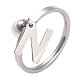 両用アイテム  304つのステンレス鋼の指輪またはペンダント  プラスチック丸ビーズ  ステンレス鋼色  ホワイト  文字.n  usサイズ5~9（15.7~18.9mm） RJEW-O045-21-PN-4