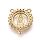 真鍮キュービックジルコニアシャンデリアコンポーネントリンク  3ループコネクター  宗教  聖母マリアと花  透明  ゴールドカラー  18.5x16x2.5mm  穴：1mm X-ZIRC-F108-03G-2