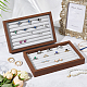 7-Slot Rectangle Walnut Wood Covered Velvet Ring Display Stands RDIS-WH0019-02-4