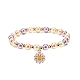 Bracelet extensible en perles de verre avec breloque marguerite en alliage d'émail pour femme BJEW-JB08541-1