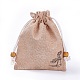 黄麻布製梱包袋ポーチ  巾着袋  木製のビーズで  ビスク  14.6~14.8x10.2~10.3cm ABAG-L006-B-01-3