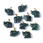 Natürliche Achat Anhänger, mit vergoldetem Metall (Messing oder Eisen Materialien zufällige Lieferung) auf Kaution einrasten, gefärbt, Elefant, dunkles Cyan, 17~19x20~22.5x11.5~12.5 mm, Bohrung: 2.5x6 mm