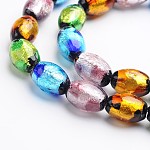 Handmade Silver Foil Glass Oval Beads, Mixed Color, 16x12mm, Hole: 1mm