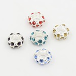 Messing europäischen Perlen, mit Strass-Steinen, Rondell, silberfarben plattiert, Mischfarbe, ca. 11 mm breit, 6 mm lang, Bohrung: 5 mm