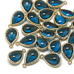 Glass Pendants, with Golden Tone Brass Findings, teardrop, Dodger Blue, 22x14x8mm, Hole: 1.5mm