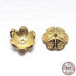 Real 18K Gold Plated 6-Petal 925 Sterling Silver Bead Caps, Flower, Golden, 7x2.5mm, Hole: 2mm, about 83pcs/20g