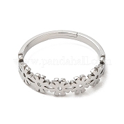 304 anillo ajustable de flores de acero inoxidable para mujer. RJEW-M149-37P