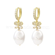 Серьги-кольца из латуни с микропаве и бантиком из циркония EJEW-L270-009G