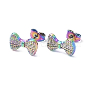 Ion Plating(IP) 304 Stainless Steel Grooved Bowknot Stud Earrings for Women EJEW-I285-05MC