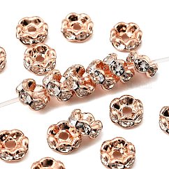 Abalorios de latón Diamante de imitación espaciador, aaa grado, borde ondulado, sin níquel, oro color de rosa del color del metal, rerondana plana, cristal, 6x3mm, agujero: 1 mm