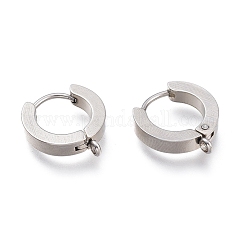 Accesorios para pendientes de aro huggie de acero inoxidable 304 resistentes al deslustre, con bucle vertical, anillo, color acero inoxidable, 15.5x14x3mm, agujero: 1.6 mm, pin: 1 mm