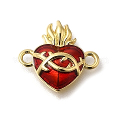 Connettori in ottone smaltato sacro cuore di gesù ciondoli,  cadmio& piombo libero, vero placcato oro 16k, firebrick, 14.5x16x3.5mm, Foro: 1.8 mm