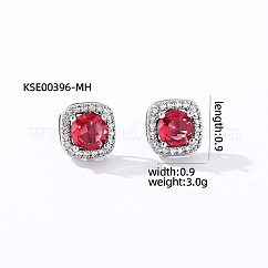Boucles d'oreilles carrées élégantes en zircon pour femmes, à la mode et polyvalent, carrée, couleur d'argent, cramoisi, 9x9mm