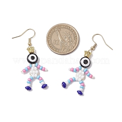Pendientes colgantes de resina con cuentas de vidrio y pintura para hornear con forma de humano con mal de ojo&nbsp;EJEW-MZ00431-02