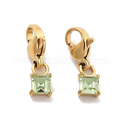 Pendentifs décoratifs carrés en acier inoxydable 304 avec strass&nbsp;STAS-M092-08G