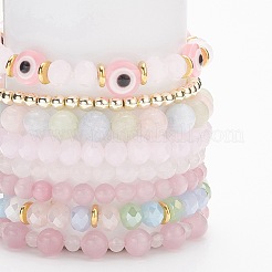 8 Uds 8 estilos de piedras preciosas mixtas y perlas de concha y conjunto de pulseras elásticas de ojo de gato&nbsp;BJEW-JB08782
