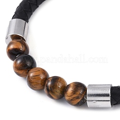 Braccialetti rotondi con perline naturali di occhio di tigre&nbsp;BJEW-A009-08P-01