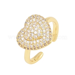 Anelli aperti a bracciale in ottone a forma di cuore con micro pavé di zirconi cubici per donna&nbsp;CU-CBA0A21-01G-02