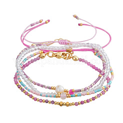 Ensemble de 4 bracelet ajustable en perles de verre et pierres précieuses naturelles (4 styles différents) et bracelets à breloques rondes en perles de verre pour femmes.&nbsp;EV4256-1