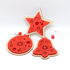 Contreplaqué sur le thème de noël avec de gros pendentifs en corde de chanvre&nbsp;WOOD-TAC0010-12