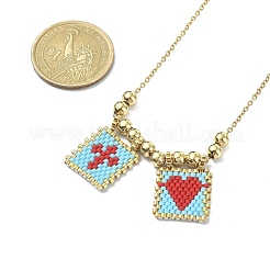 Rectangle avec croix et coeur collier pendentif en perles de rocaille de verre&nbsp;NJEW-MZ00015-02