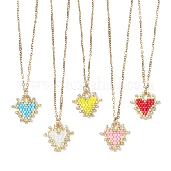 Collane con catena in acciaio inossidabile 304 e ciondolo a forma di cuore con perline di vetro fatte a mano per le donne&nbsp;NJEW-MZ00137
